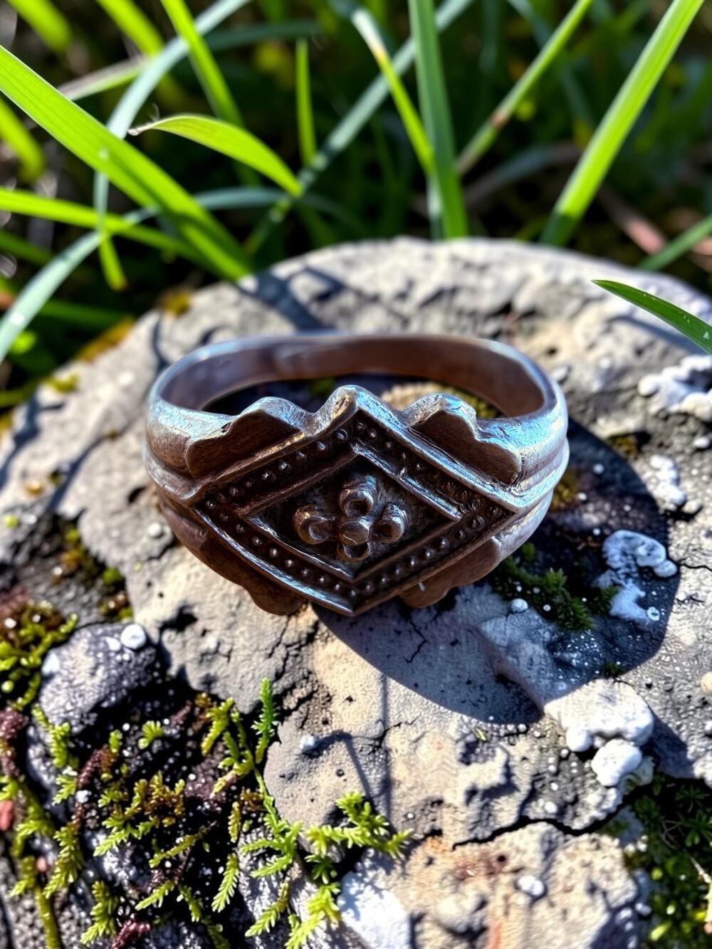 Vintage Chinese Sterling Silver Sculptural Chevron Statement Ring Adjustable